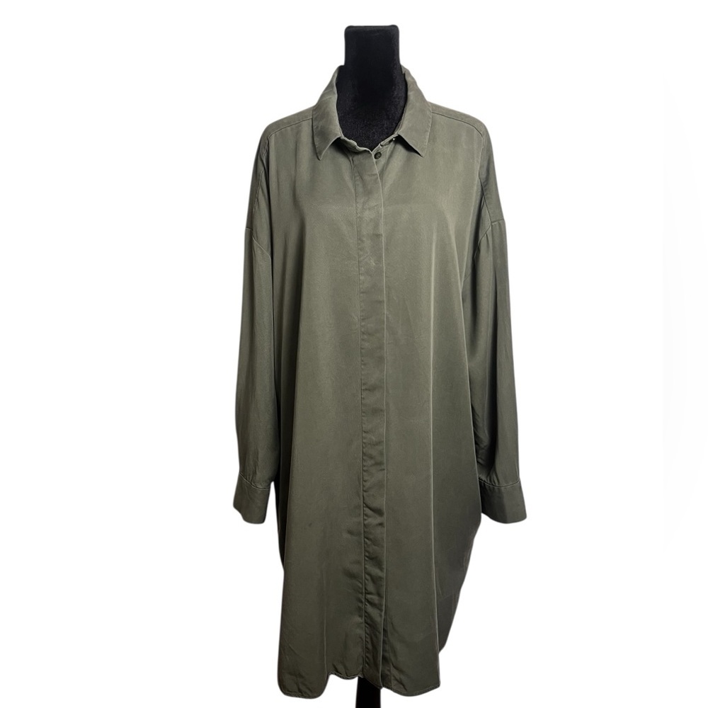COS Army Green Minimalist Shirt Dress Tunic Size 44 US 12 - Picture 4 of 12